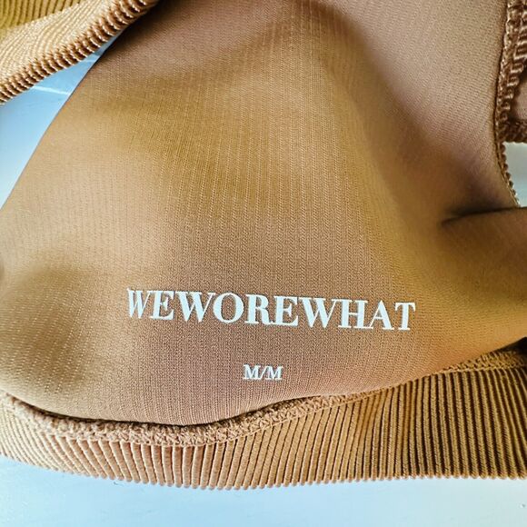 Weworewhat Brown V-Neck Form Fitting Stretch Pullover Ribbed Sports Bra Medium - Picture 10 of 13